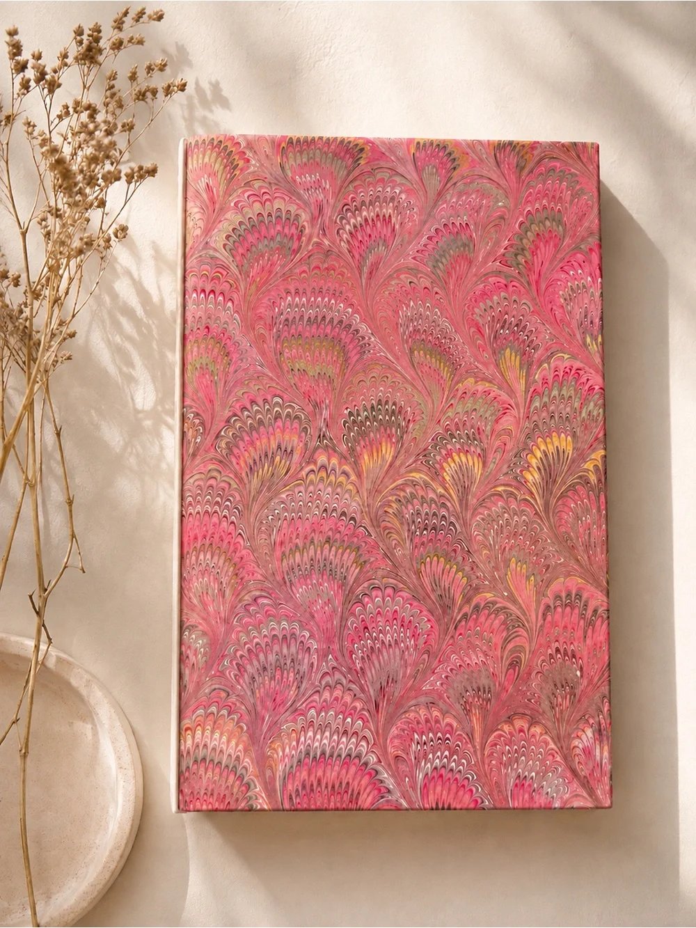 IL PAPIRO ITALIAN HANDMADE JOURNAL BOOK UNUSED PINK PEACOCK SWIRL